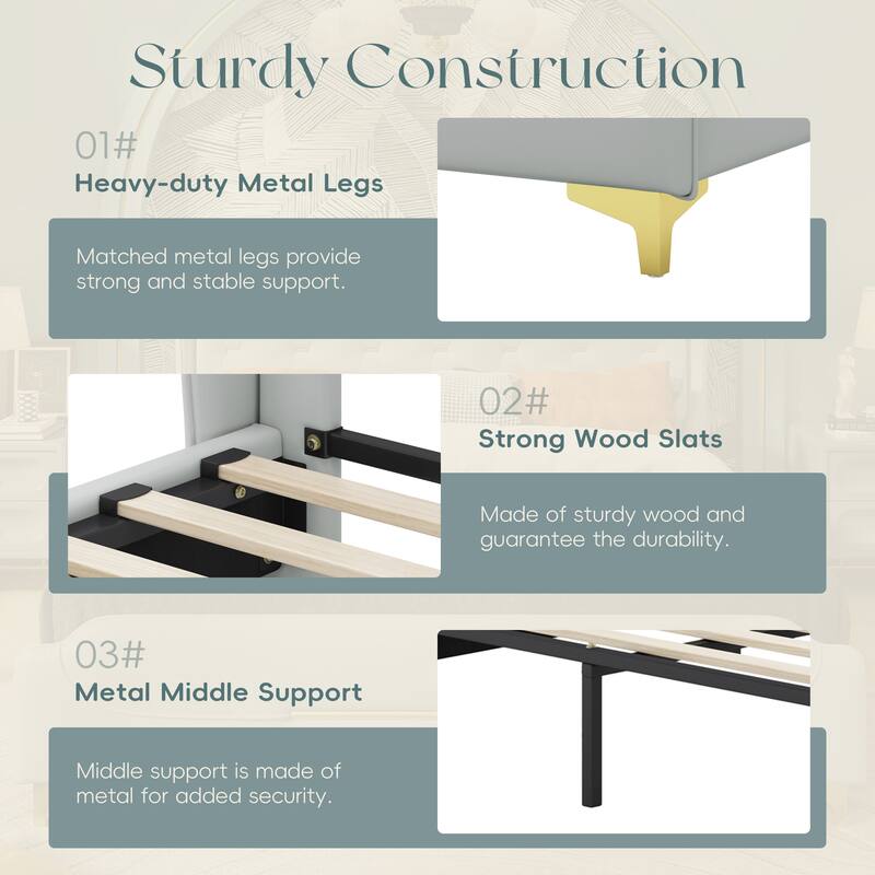 Bed frame with Headboard & Footboard, Upholstered Platform bed