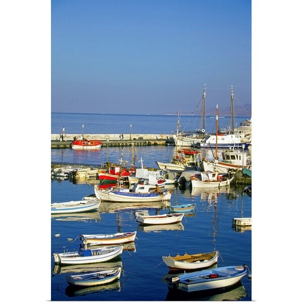 "Fishing boats docked at a harbor, Mykonos, Greece" Poster Print