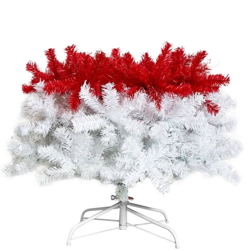 6FT Hinged Fraser FArtificial Fir Bent Top Christmas Tree, Holiday Decoration w/1,250 Lush Branch Tips, 300 LED Lights - Red