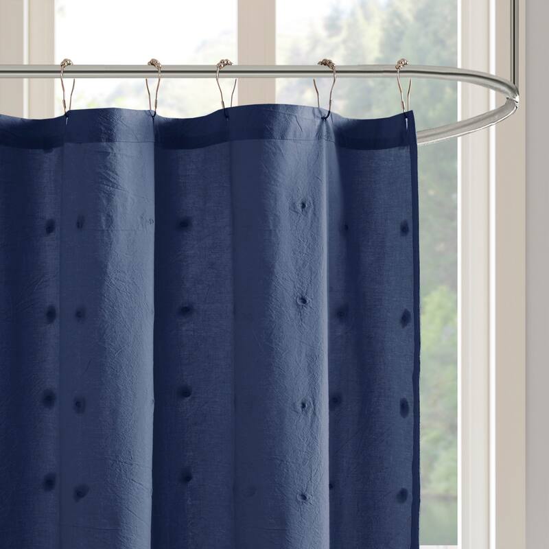 Intelligent Design Maize Cotton Jacquard Pom Pom Shower Curtain