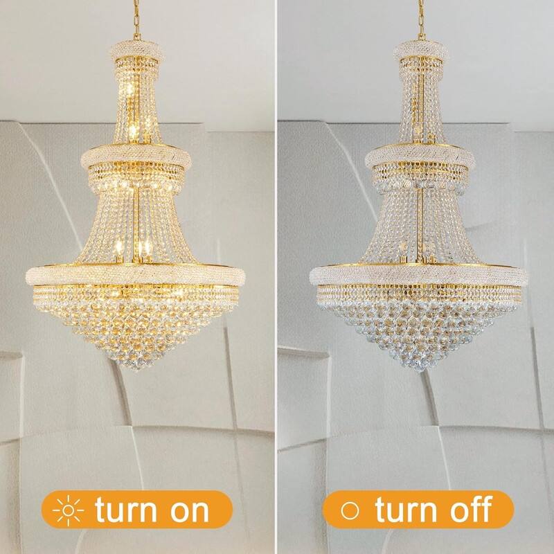 KAYLA 19-Lights High Ceiling Chandelier Modern Gold Crystal Chandeliers Large Foyer Chandelier Fixtures