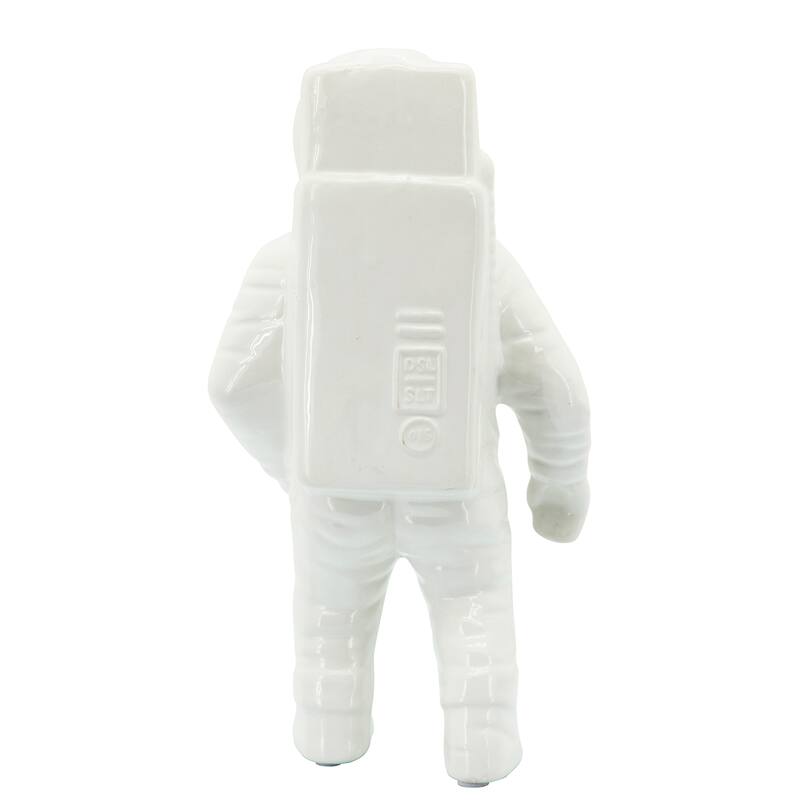 11" Ceramic Astronaut Sculpture Contemporary Modern Metallic Statuette Table Decor For Home or Office Space - 6" x 4" x 11"