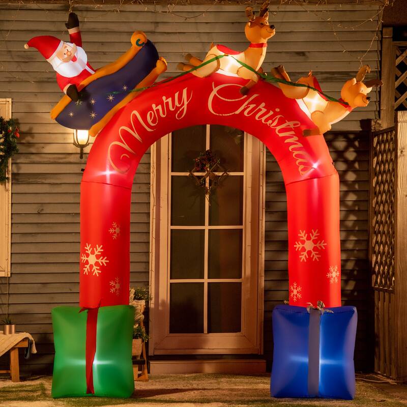 Outsunny 9ft Inflatable Christmas Arch with Santa Claus, Blow-Up LED Display - Polyester - Red