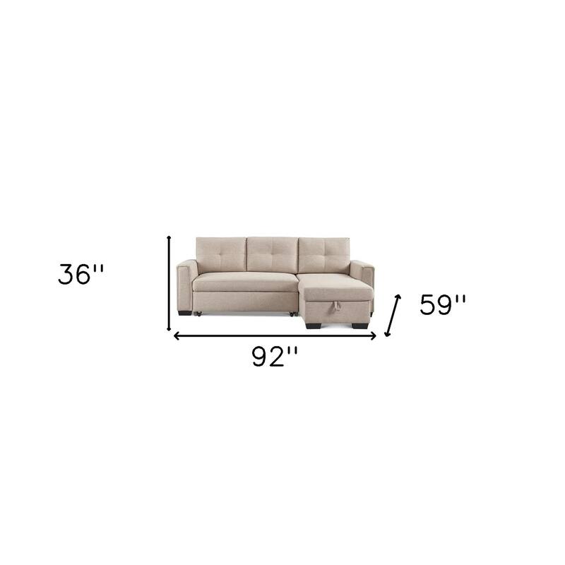 HomeRoots 92" Beige Polyester Blend Convertible Futon Sleeper Sofa With Black Legs - 85