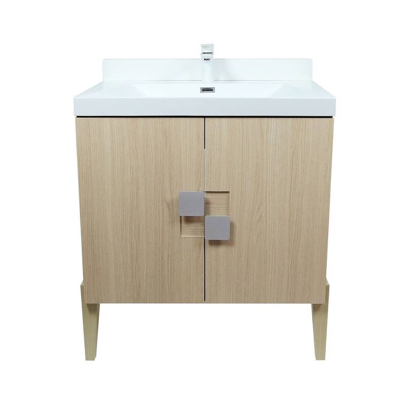 31.5" Single Sink Vanity In Neutral Finish With White Composite Granite Top