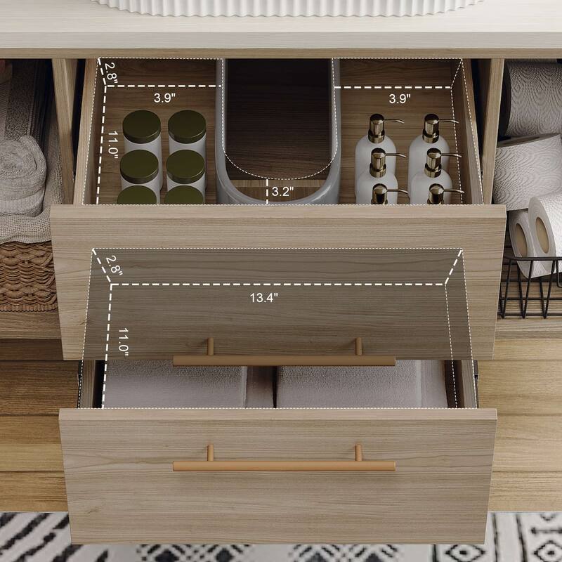 Wall-Mounted Bathroom Storage Vanity Cabinet with Oval Sink, Drawers