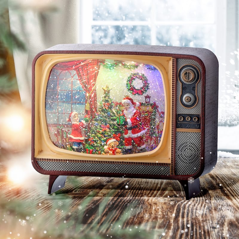 8.5" LED Lighted Santa Scene TV Christmas Globe with USB and Timer