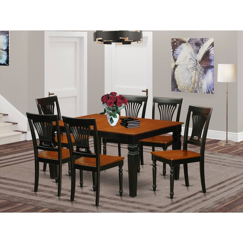 HomeStock 7-Piece Black and Cherry Finish Solid Wood Top Dining Table with 6 Chairs with Lattice Back