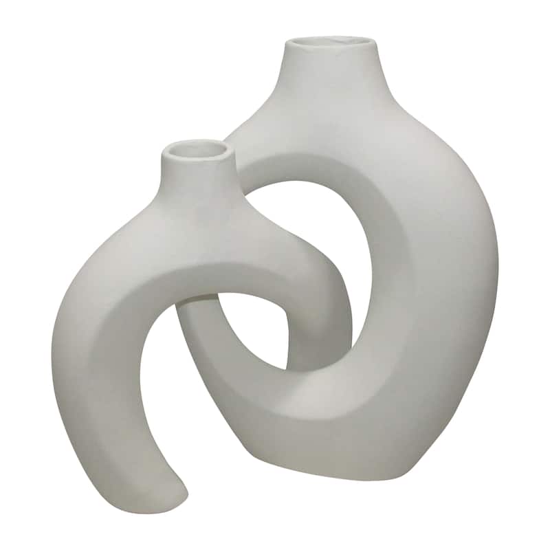 Sagebrook Home Modern Neutral Ceramic White Round Interlocking Vases