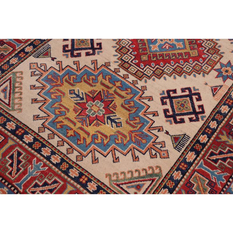 Tribal Kazak Emilia Beige/Red Wool Rug - 4'1'' x 6'4''