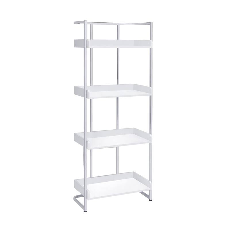 Bookcase with Four Shelves, Glossy White and Chrome
