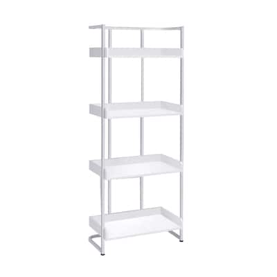 Bookcase with Four Shelves, Glossy White and Chrome