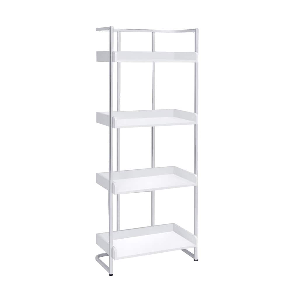 Bookcase with Four Shelves, Glossy White and Chrome