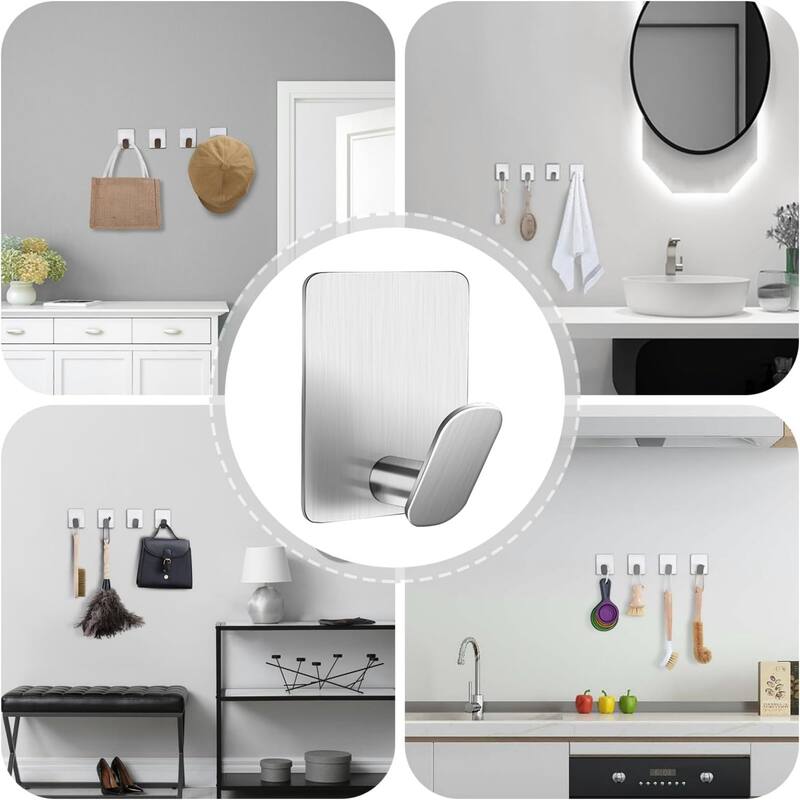 (Pack of 8) Adhesive Hooks Towel/Coat Hooks Stick to Bathroom or Kitchen