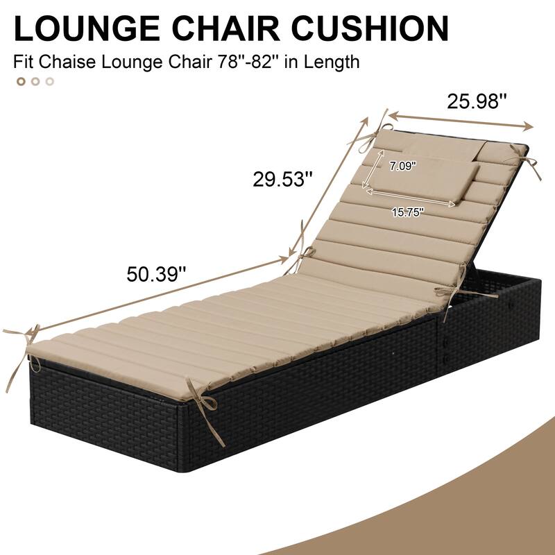 Outdoor Chaise Lounge Cushion Quilted Patio Sun Lounger Pad with Straps
