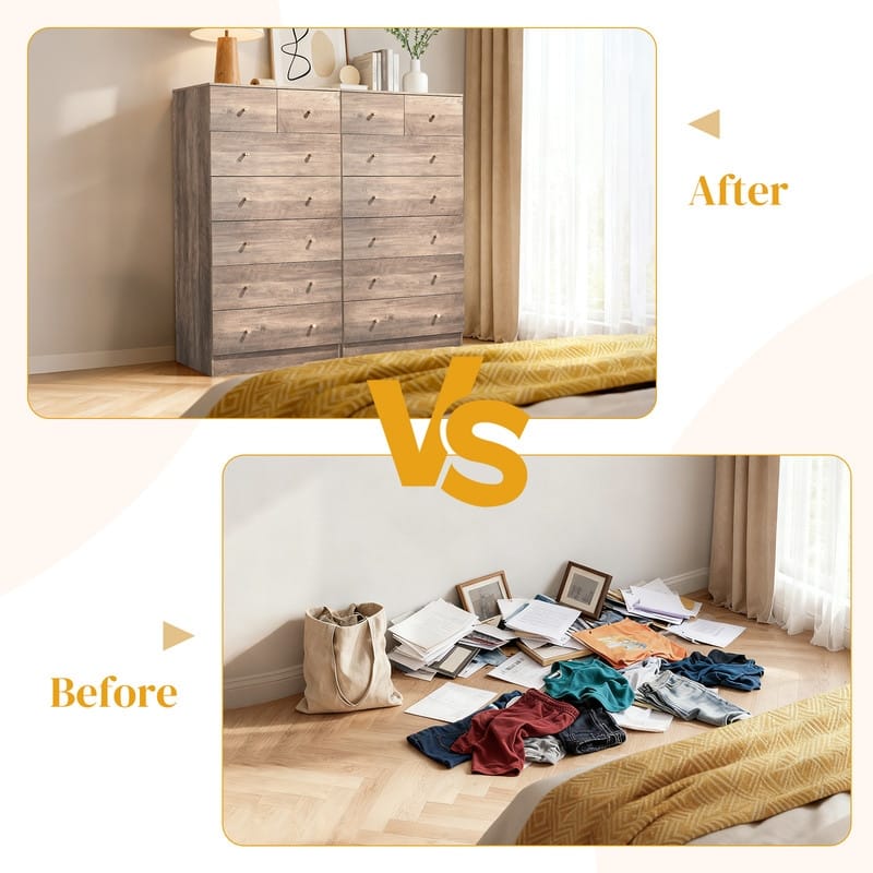 Large 7-Drawer Dresser For Bedroom And Chest Of Drawers With Sturdy Construction Wood Storage Organizer For Closet