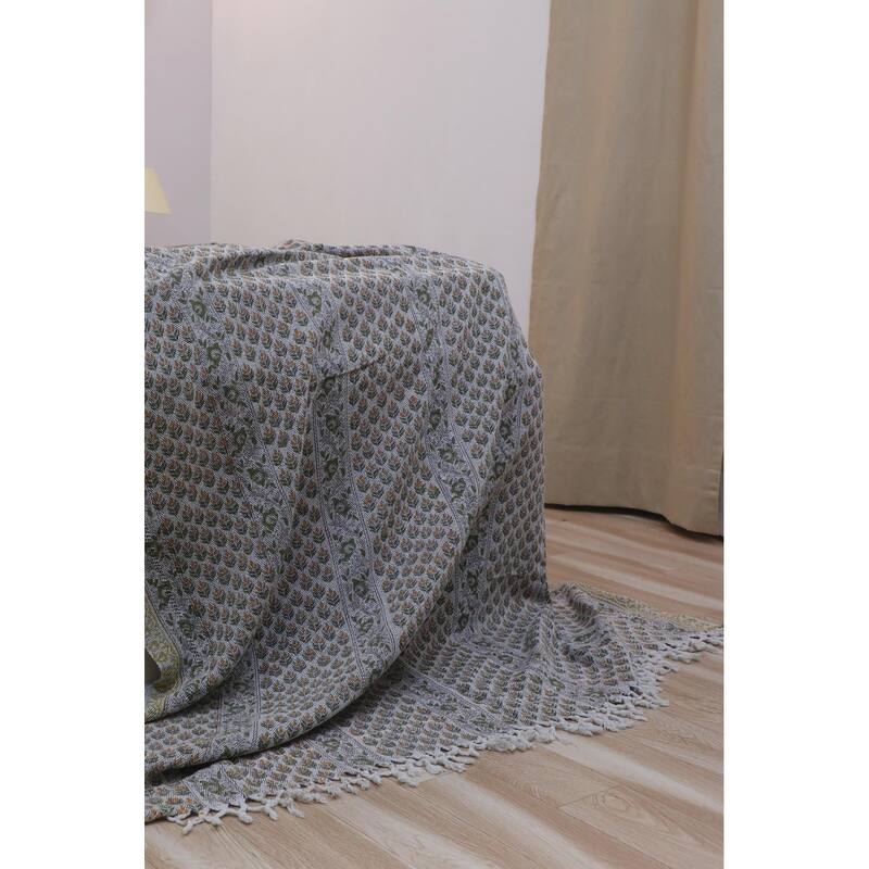 Fabdivine Alia Handcrafted Cotton Throw - Traditional Block Print, Ethnic Living Room Accent,Handwoven Decorative Blanket, 90x54