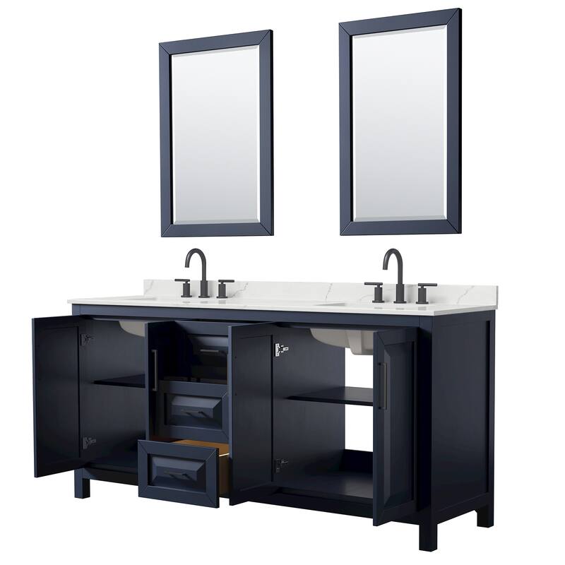 Daria 72-inch Double Vanity, 3 Hole Quartz Top, 24-inch Mirrors