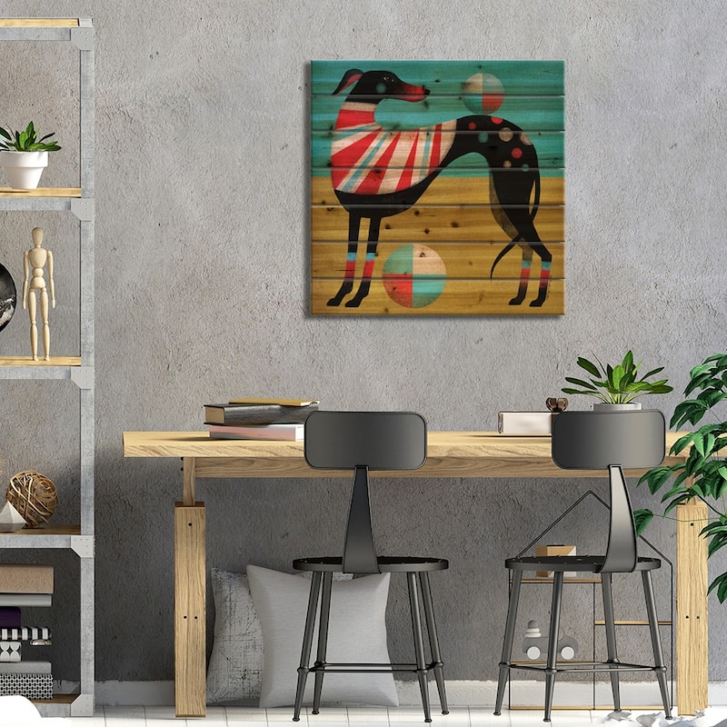 Race Dog Print On Wood by Terry Runyan - Multi-Color