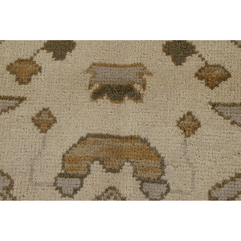 All-Over Ivory Oushak Indian Area Rug Hand-Knotted Wool Carpet - 8'0"x 9'11"