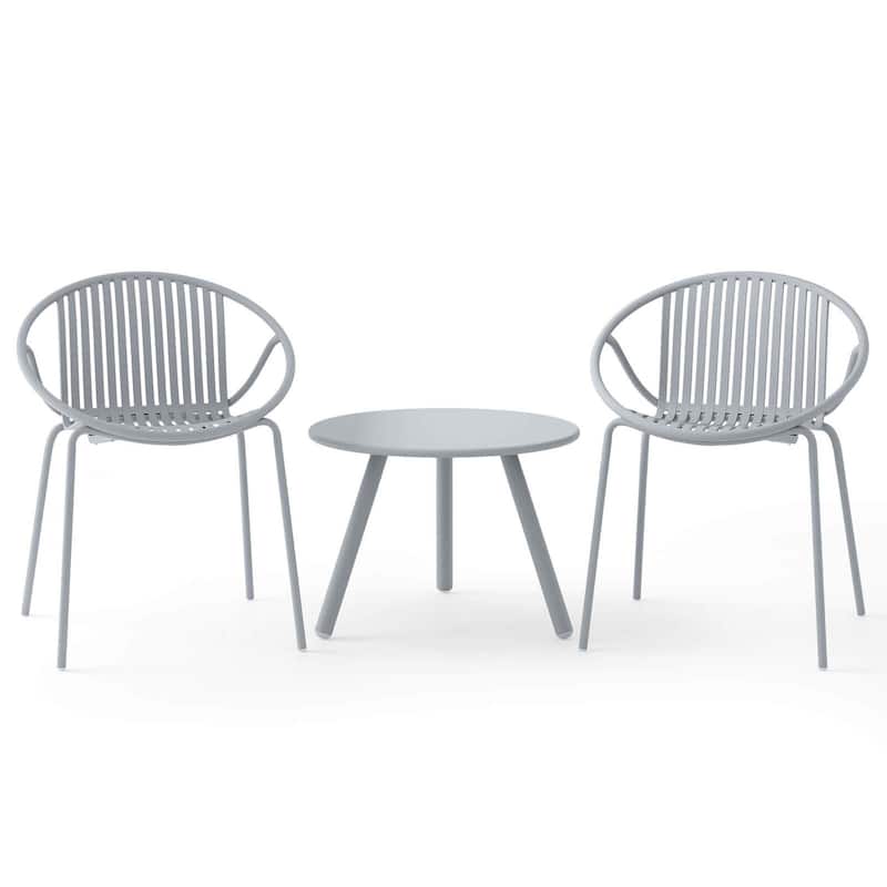 3 PCS Bistro Set All Weather PP Patio Conversation Set W/ Metal Frame - Grey