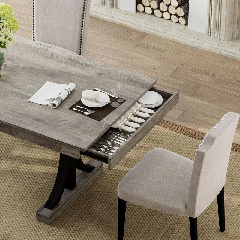 71-Inch Kitchen Dining Table with Two Drawers for Kitchen, Dinner 6-8