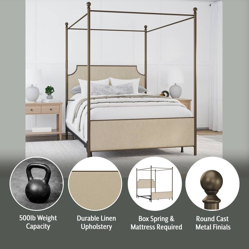 McArthur Metal and Upholstered Canopy Bed