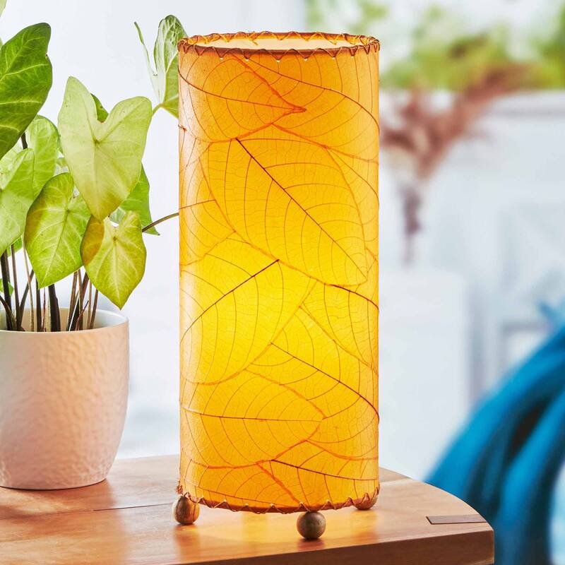 Eangee Handmade Cocoa Leaf Cylinder Table Lamp, Cocoa Leaves Shade, 7 x 7 x 17 in.