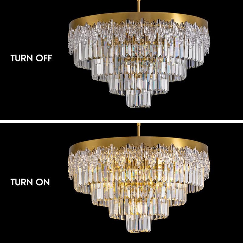 24 in. Modern 5-Tier Gold Crystal Chandelier with 11 Lights, Round Contemporary Ceiling Light for Dining Room and Living Room