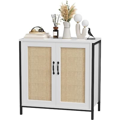 Rattan Storage Cabinet with Doors and Shelves, Natural Rattan Sideboard and Buffet with Storage