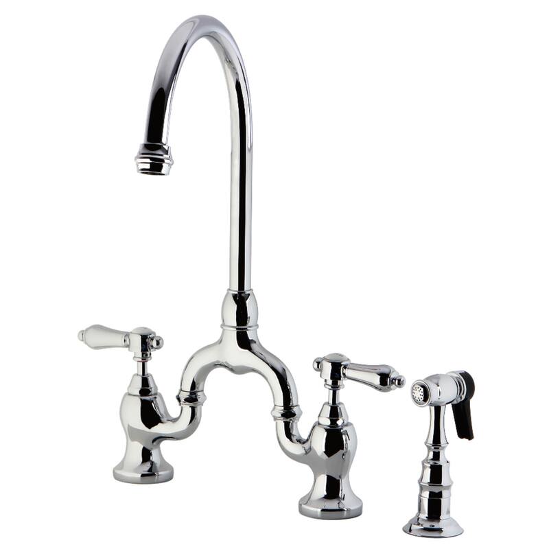 Kingston Brass Heirloom Bridge Kitchen Faucets with Brass Sprayer - Polished Chrome
