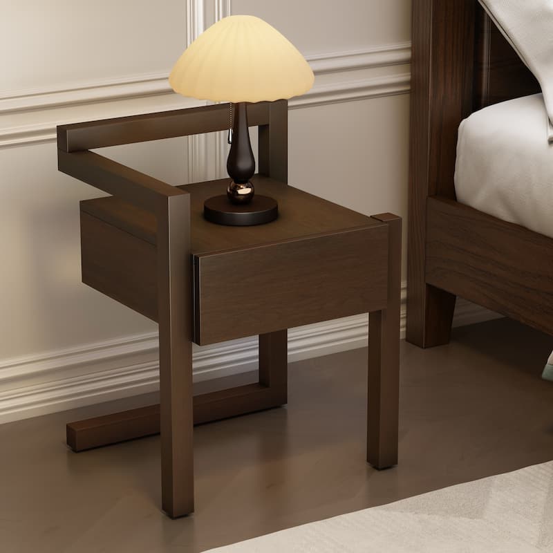Modern End Table Set of 2, Square 2-Tier Nightstand with Storage Drawer, Side Table with Wood Legs for Living Room, Bedroom