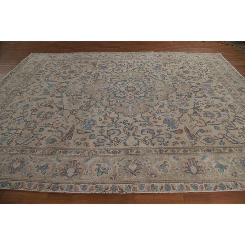 Traditional Tabriz Persian Rug Handmade Beige Wool Carpet - 9'2"x 12'4"