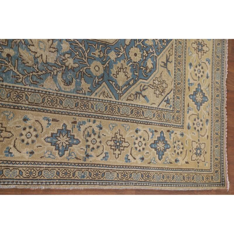 Hand Knotted Oriental 100% Wool Carpet Traditional Medallion Beige & Ivories Tabriz Area Rug - 10' 3'' X 6' 9''
