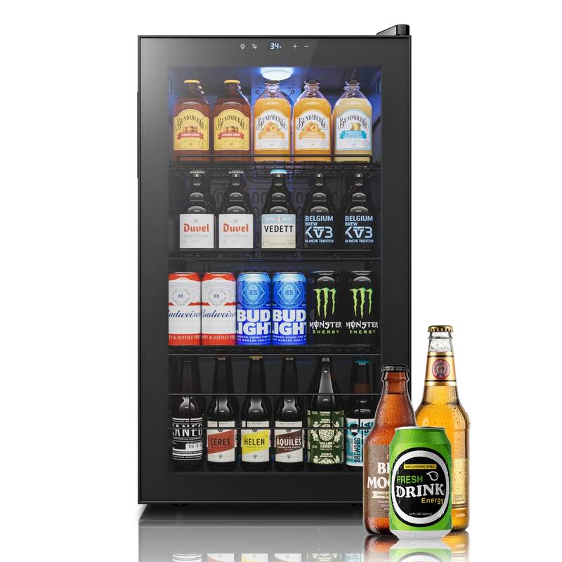Yeego 3.35 Cu.Ft Beverage Refrigerator, Glass Door Cooler with LED Display, Quiet Compressor, 102-Can Capacity