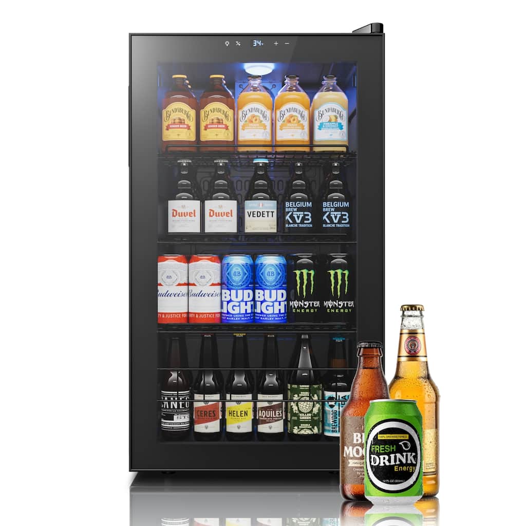 Yeego 3.35 Cu.Ft Beverage Refrigerator, Glass Door Cooler with LED Display, Quiet Compressor, 102-Can Capacity