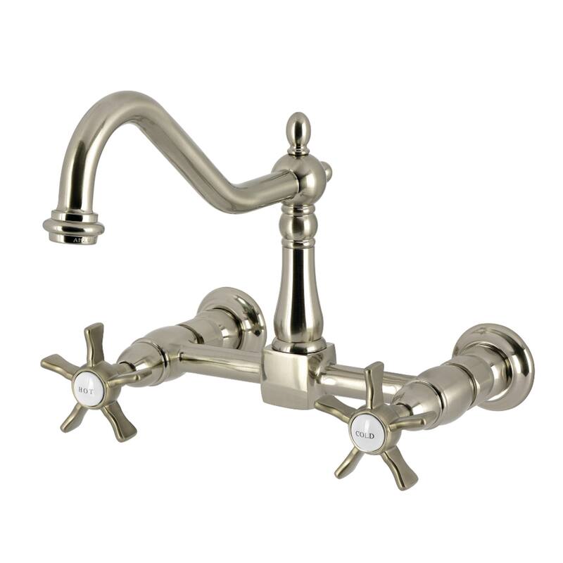 Kingston Brass Essex Double-Handle Wall-Mount Pre-Rinse Bridge Kitchen Faucet - Brushed Nickel