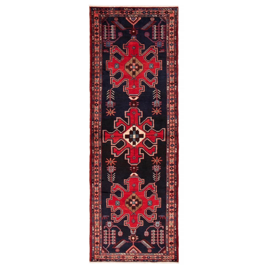 ECARPETGALLERY Hand-knotted Anadol Navy, Red Wool Rug - 3'4 x 9'8