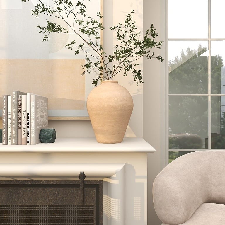 Porcelain Ceramic Wide Textured Decorative Vase - Beige - Roche River Decor