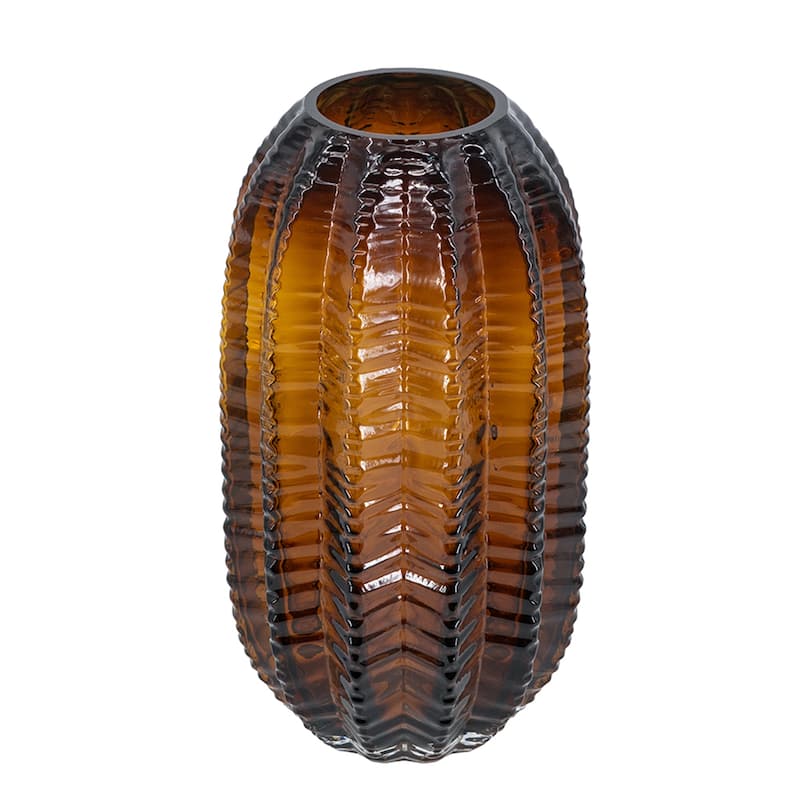D6x11" Textured Cylindrical Glass Vase with Amber Finish