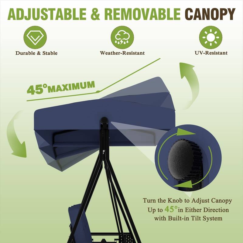 VEIKOUS 3-Seat 2-in-1 Convertible Patio Porch Swing with Adjustable Canopy Swing and Cushion