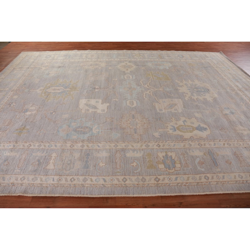 Hand Knotted Oriental 100% Wool Carpet Transitional All-Over Greys & Charcoal Oushak Area Rug - 14' 0'' X 10' 2''