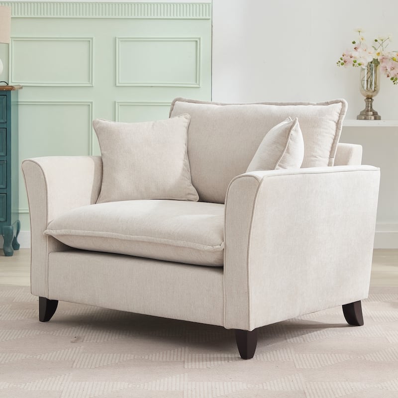 Oversized Armchair, Comfy Chair and a Half Single Sofa with Pillow for Living Room Bedroom - Cream