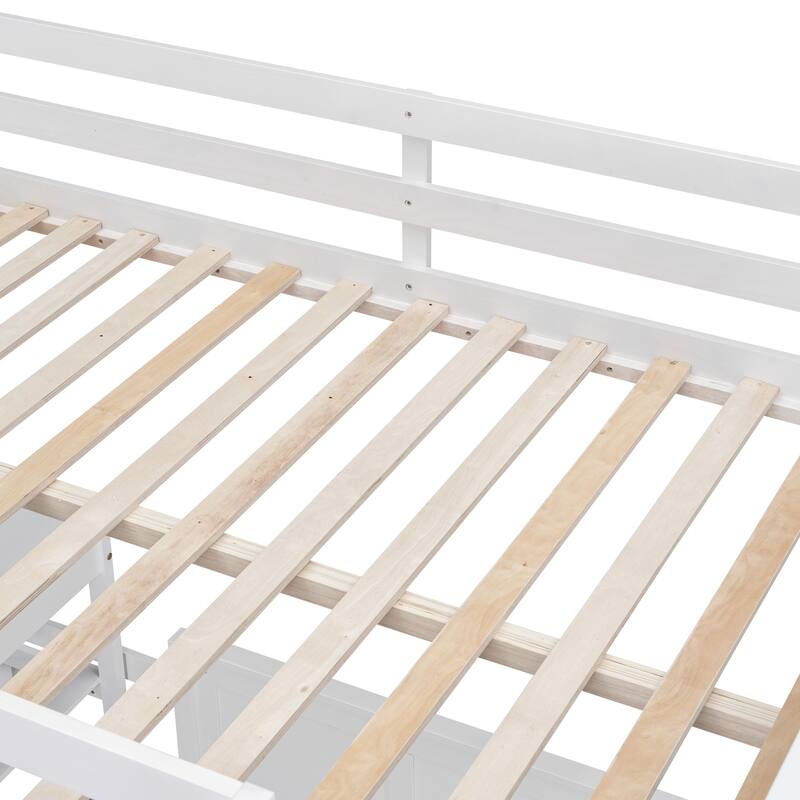 Bunk Bed with Built-in Desk and 2 Drawers, Wooden Separated Bedframe