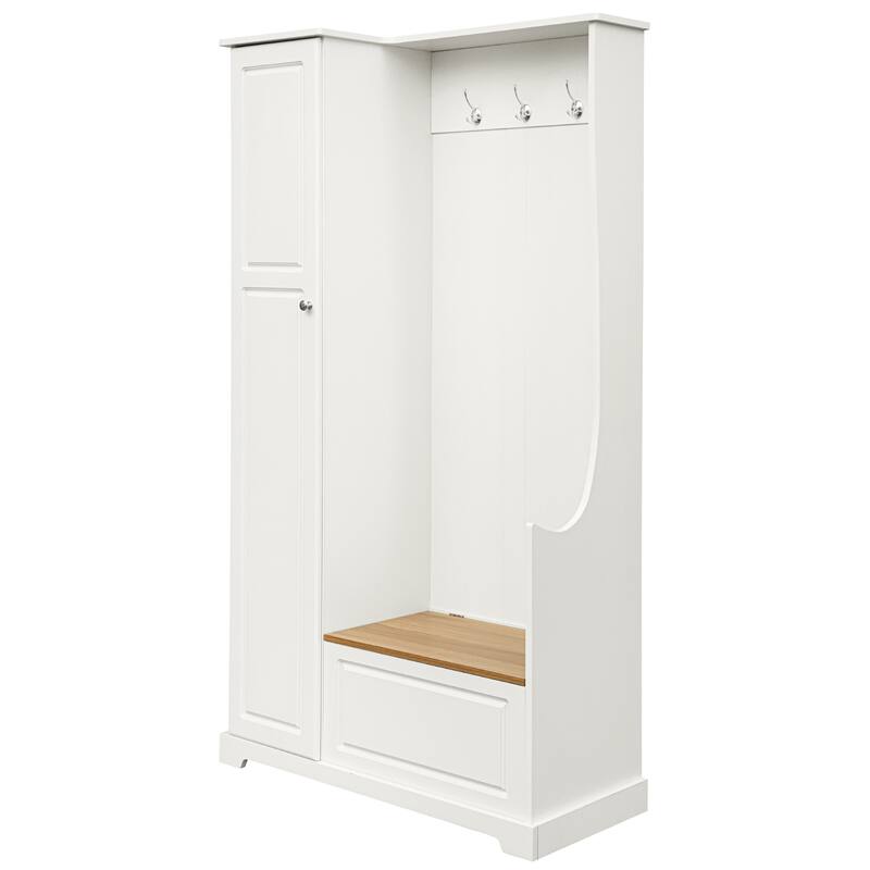 Hall Tree with Flip-Up Storage Bench, Entryway Cabinet with Adjustable Shelves, Coat Hooks, Wood Shoe Cabinet for Hallway