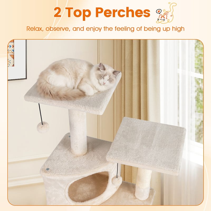 Gymax Cat Tree Multi-Level Cat Tower w/ Top Perches & Cozy Condo