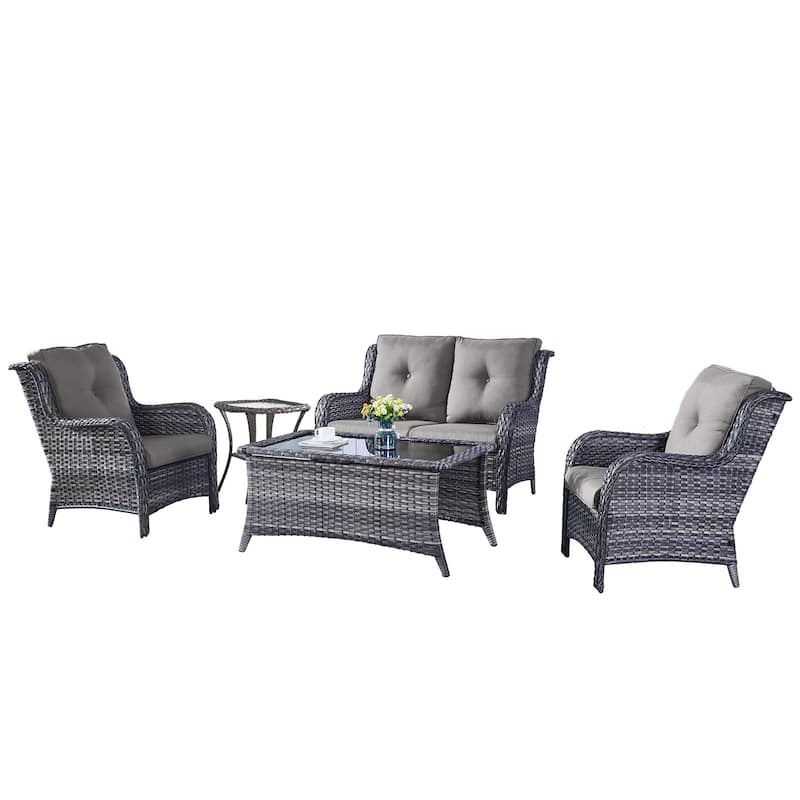 Pocassy 5 Pieces Outdoor Patio 2-Seat Sofa Chairs with Coffee Table