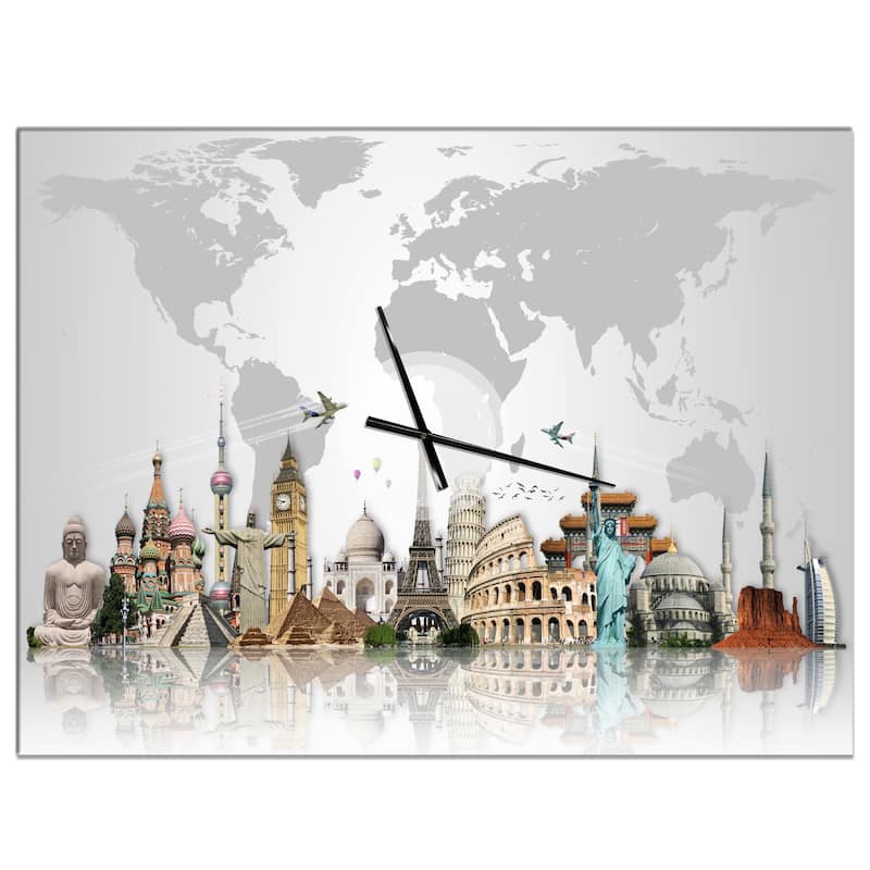 Designart 'Famous Monuments Across World' Large Industrial Wall CLock