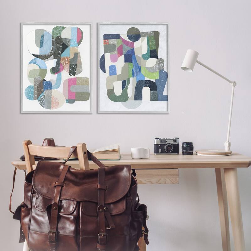Stupell Retro Pastel Geometrics Framed Giclee Art Design By Coco Good (Set of 2)