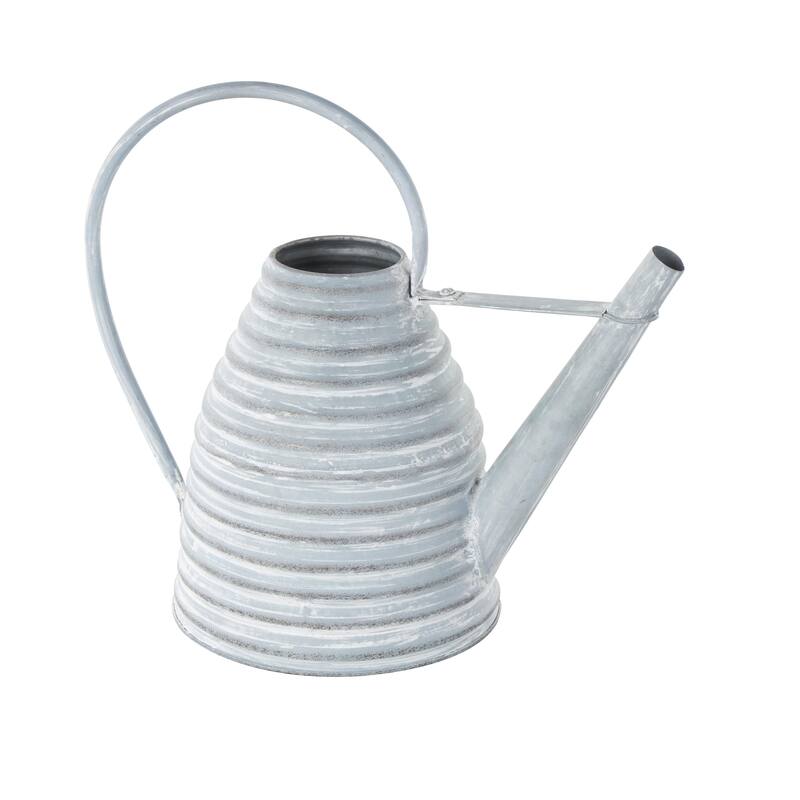 Metal Watering Can Beehive Shaped Watering Can Indoor Outdoor Planter with Large Loop Handle - Gray or Cream - Roche River Decor
